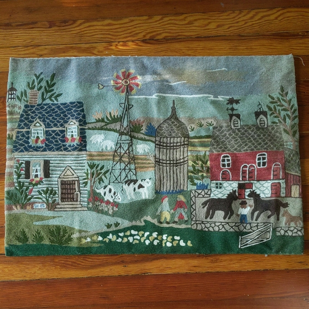 Vintage colorful Tapestry with Farm Scene